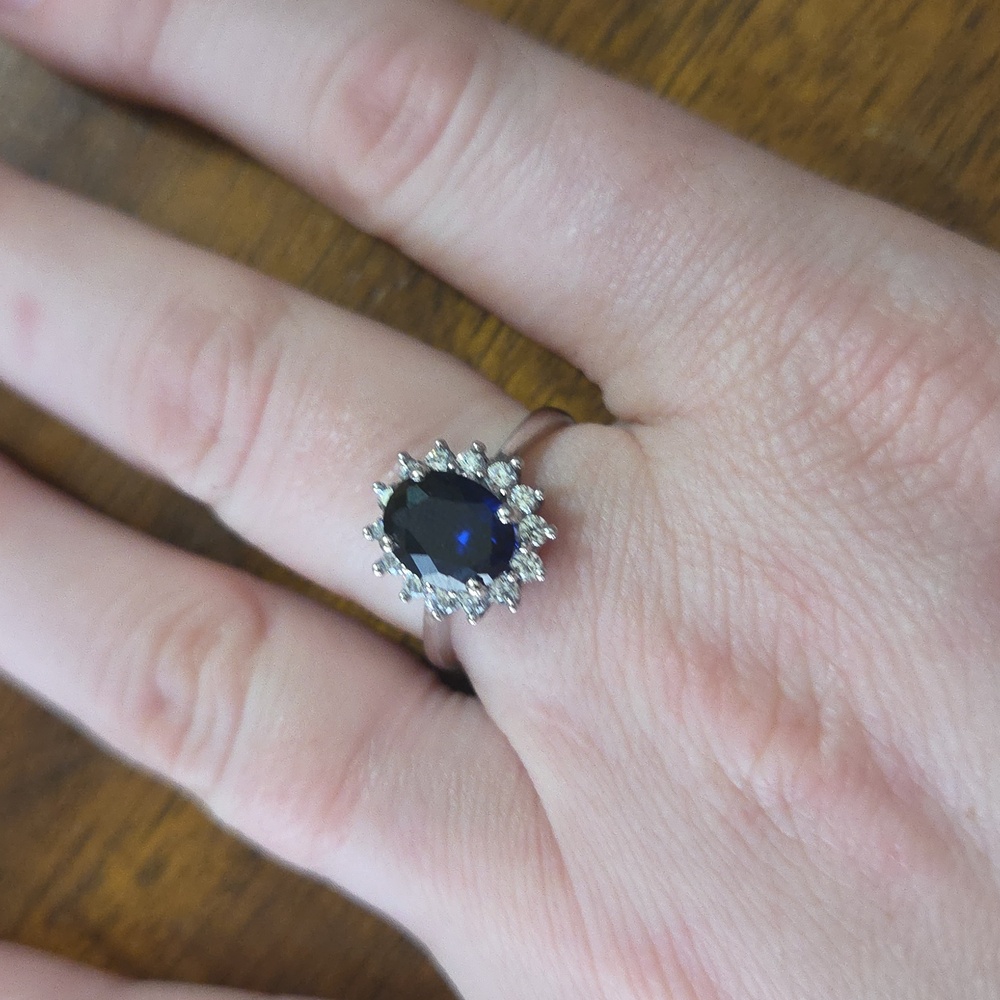 • Stauer • Sapphire and Silver Women's Halo Ring - Picture 8 of 8